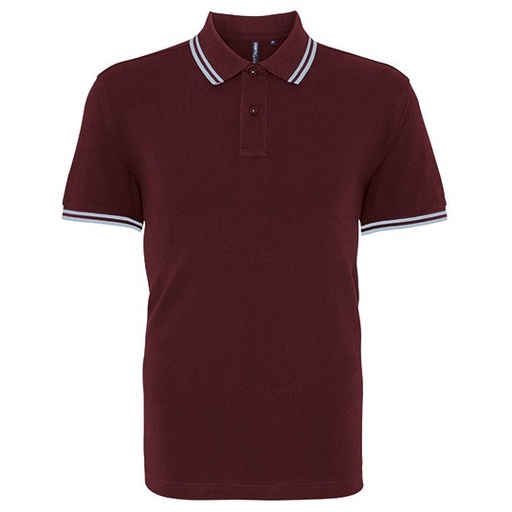 Męskie klasyczne polo z kontrastowym wykończeniem AQ011 - Burgundy & Sky