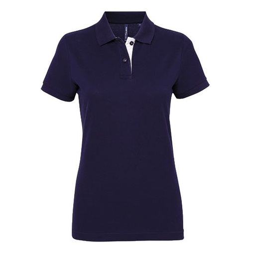 Damska taliowana koszulka polo AQ022 - Navy & White