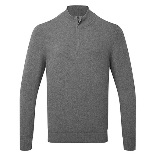 Sweter Meski Bawelniany z Krotkim Zamkiem AQ048 - Charcoal