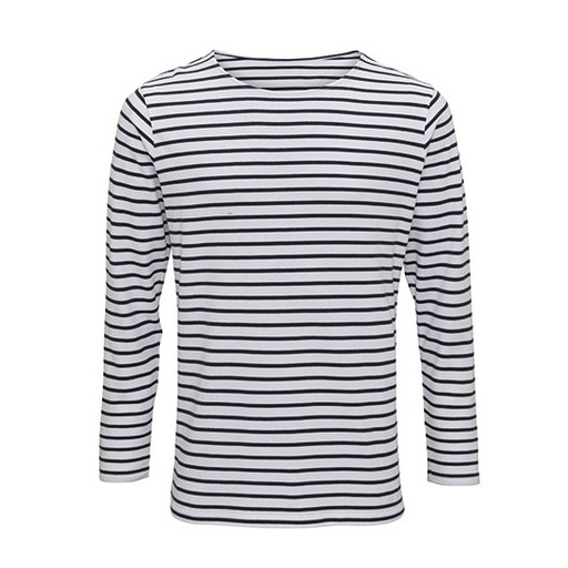 Koszulka Męska Klasyczna Bawełniana Marynarska Długi Rękaw AQ070 - White-Navy