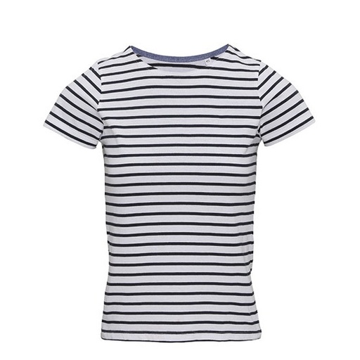 Koszulka Damska Slim Bawełniana w Paski AQ073 - White-Navy