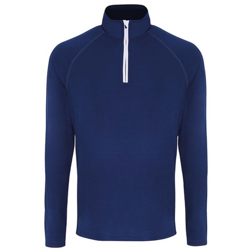Bluza Męska z Długim Rękawem i Zamkiem 1 4 Odprowadzajaca Wilgoc TR110 - Navy & White