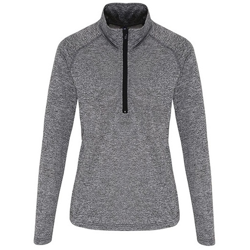 Damska bluza z długim rękawem i krótkim zamkiem TR120 - Black Melange & Black