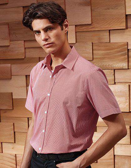 Men´s Microcheck (Gingham) Short Sleeve Cotton Shirt Premier Workwear PR221