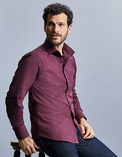 Men´s Long Sleeve Fitted Stretch Shirt Russell Collection R-946M-0 - Z krótkim rękawem