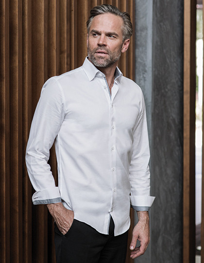 Men`s Long Sleeve Tailored Contrast Herringbone Shirt  Russell Collection R-964M-0 - Koszule męskie