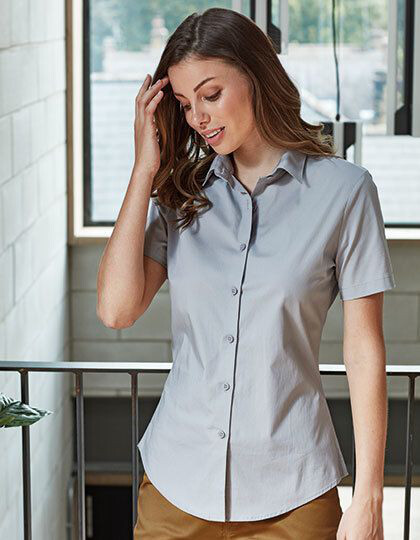 Women´s Stretch Fit Poplin Short Sleeve Cotton Shirt Premier Workwear PR346 - Z krótkim rękawem