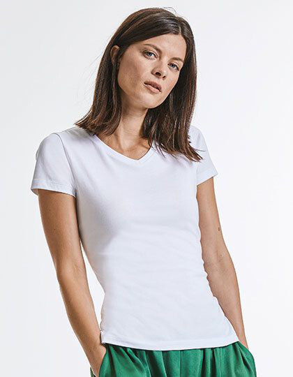 Ladies´ Pure Organic V-Neck Tee Russell Pure Organic R-103F-0 - Bawełna organiczna