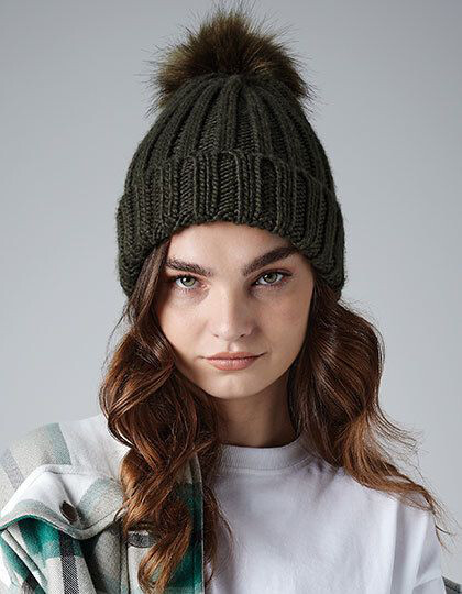 Verbier Faux Fur Pop Pom Chunky Beanie Beechfield B413 - Czapki