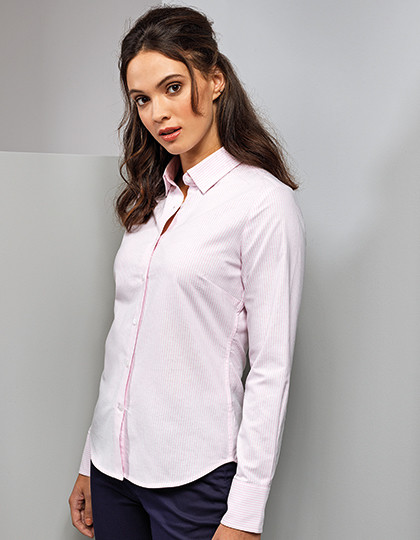 Ladies Cotton Rich Oxford Stripes Shirt Premier Workwear PR338