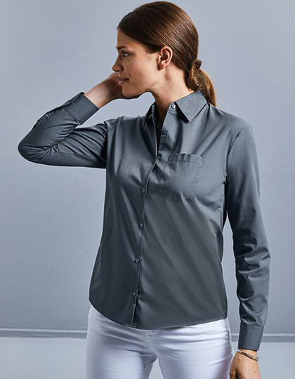 Ladies´ Long Sleeve Classic Polycotton Poplin Shirt Russell Collection R-934F-0