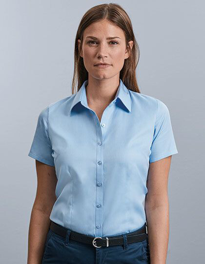 Ladies´ Short Sleeve Tailored Herringbone Shirt Russell Collection R-963F-0 - Z krótkim rękawem