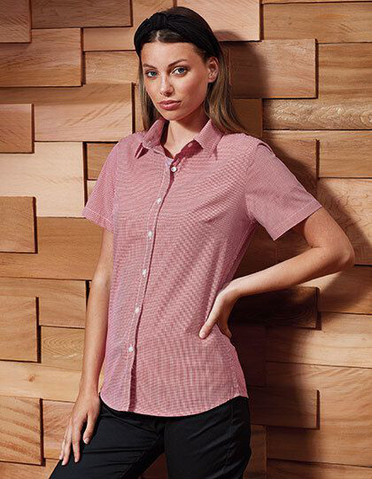 Women´s Microcheck (Gingham) Short Sleeve Cotton Shirt Premier Workwear PR321 - Serwis