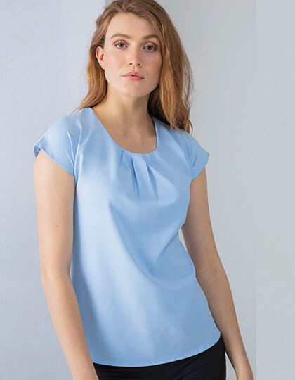 Ladies´ Pleat Front Short Sleeve Blouse Henbury H597 - Okrągły dekolt