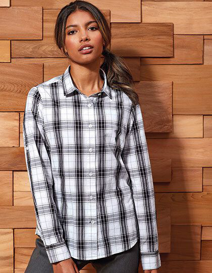 Women´s Ginmill Check Long Sleeve Cotton Shirt Premier Workwear PR354 - Korporacyjna