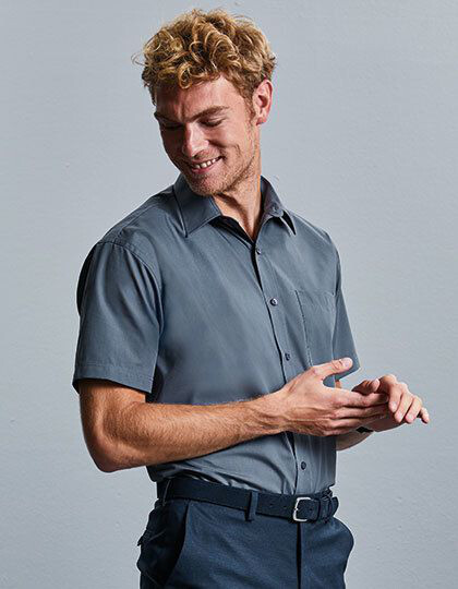 Men´s Short Sleeve Classic Polycotton Poplin Shirt Russell Collection R-935M-0 - Koszule biznesowe