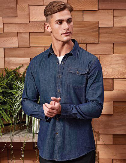 Men´s Jeans Stitch Denim Shirt Premier Workwear PR222 - Z długim rękawem