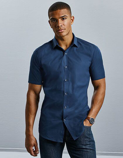 Men´s Short Sleeve Fitted Ultimate Stretch Shirt Russell Collection R-961M-0