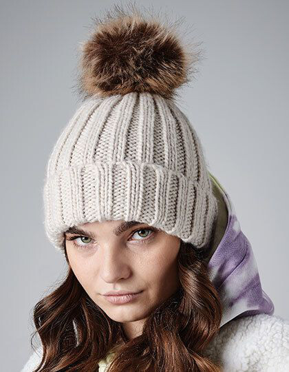 Faux Fur Pop Pom Chunky Beanie Beechfield B412 - Czapki zimowe