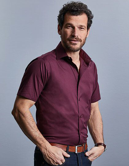 Men´s Short Sleeve Fitted Stretch Shirt Russell Collection R-947M-0