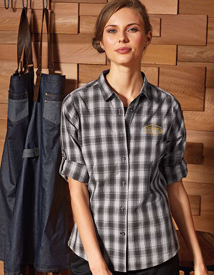 Women´s Mulligan Check Cotton Long Sleeve Shirt Premier Workwear PR350 - Z długim rękawem