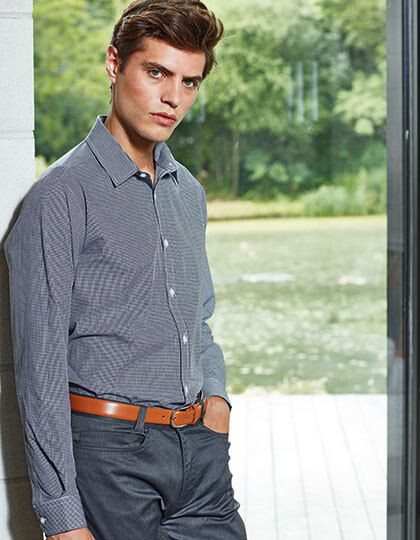 Men´s Microcheck (Gingham) Long Sleeve Cotton Shirt Premier Workwear PR220 - Koszule męskie