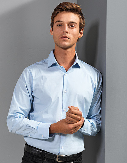 Mens Stretch Fit Poplin Long Sleeve Cotton Shirt Premier Workwear PR244 - Koszule męskie