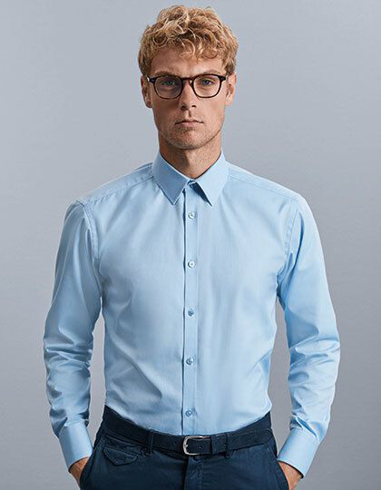 Men´s Long Sleeve Tailored Herringbone Shirt Russell Collection R-962M-0 - Z krótkim rękawem