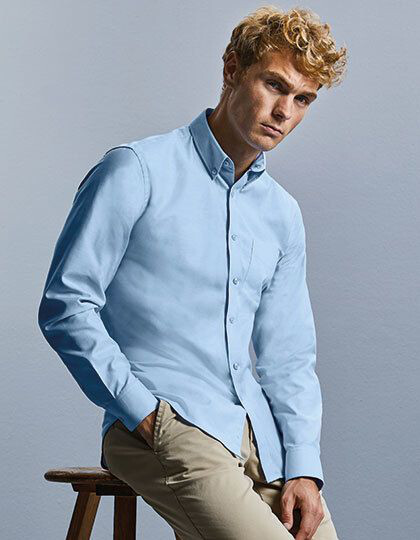 Men´s Long Sleeve Tailored Button-Down Oxford Shirt Russell Collection R-928M-0 - Koszule biznesowe