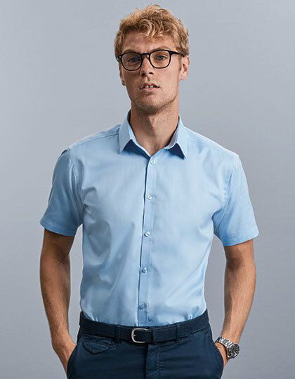 Men´s Short Sleeve Tailored Herringbone Shirt Russell Collection R-963M-0
