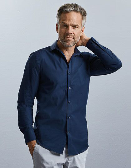 Men´s Long Sleeve Fitted Ultimate Stretch Shirt Russell Collection R-960M-0 - Z krótkim rękawem