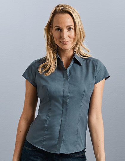 Ladies´ Cap Sleeve Fitted Polycotton Poplin Shirt Russell Collection R-925F-0 - Koszule damskie