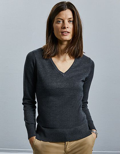 Ladies´ V-Neck Knitted Pullover Russell Collection R-710F-0 - Bezrękawniki
