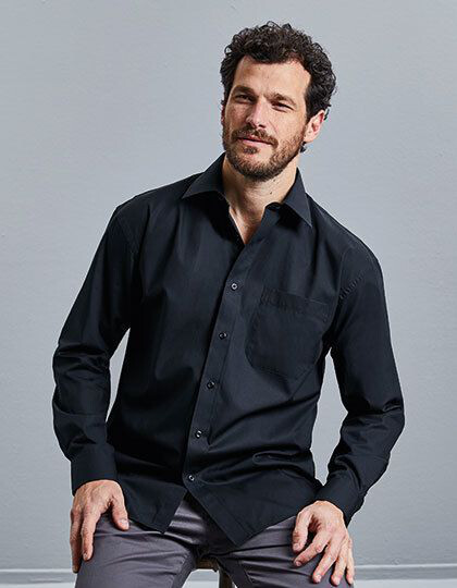 Men´s Long Sleeve Classic Pure Cotton Poplin Shirt Russell Collection R-936M-0
